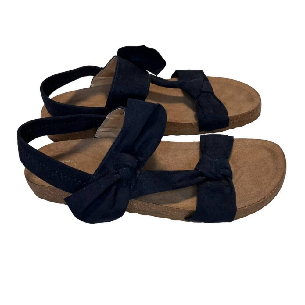 Journee Collection Xanndra Sandal Flat Navy Double Knotted Bow Size 9.5 New - Picture 3 of 12
